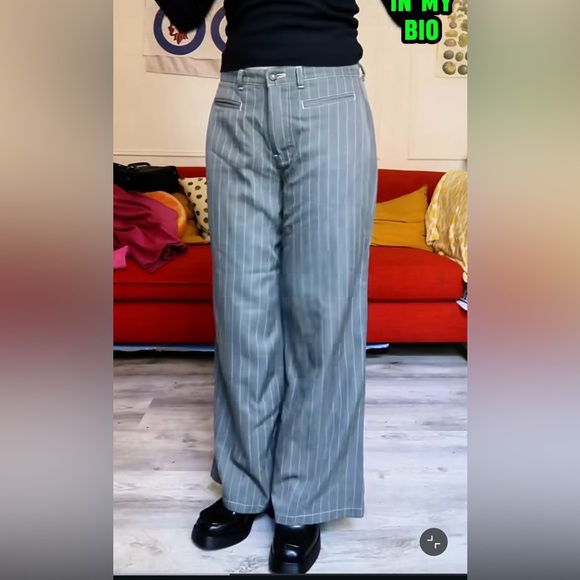 Pants - pinstripe wide leg mid waist pants